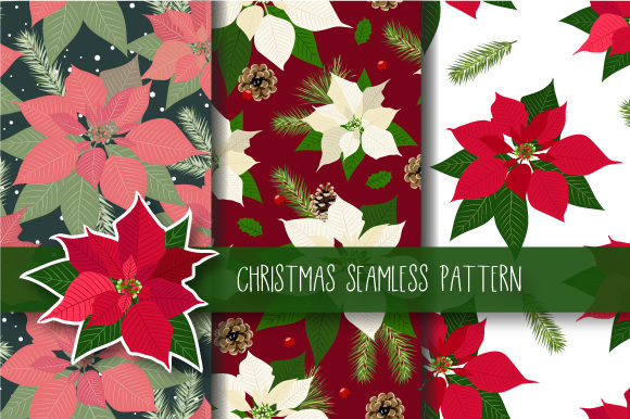 Christmas Seamless Pattern Poinsettia and Vector Graphics for Holiday Design