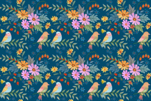 Colorful Hand Drawn Flowers and Bird
