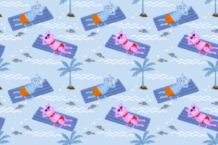 Cute Cat Floating on Air Pool Pattern