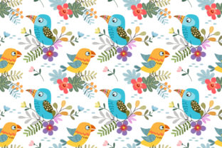 Cute Colorful Bird with Tropical Leaf