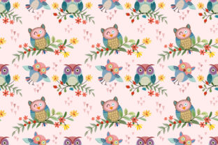 Cute Owl on Branch with Flowers Pattern