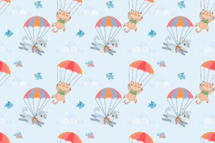 Cute Skydiving Cat Seamless Pattern