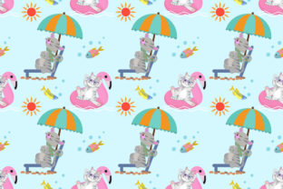 Cute Summer Cat Seamless Pattern