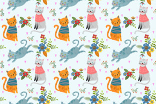 Seamless Cat in Flowers Garden